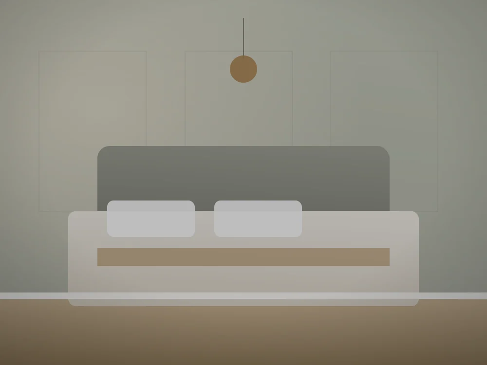 Bedroom painted in a soft, muted green tone