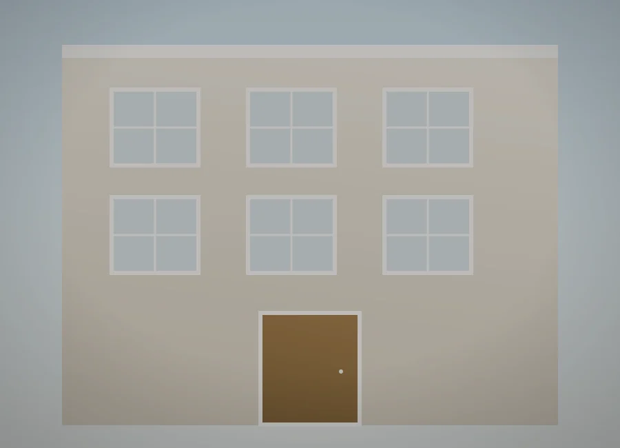 Painted exterior townhouse façade with fresh window frames